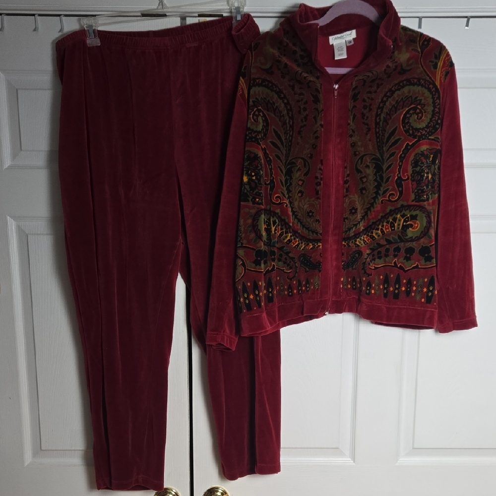 Coldwater Creek Women's Red Velour Pants & Jacket Set Size 3X Excellent-Clean